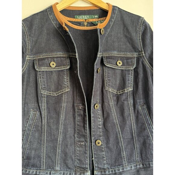 Lauren Ralph Lauren Women’s Denim Leather Trim 2 piece Jacket & Dress Set Sz 8 - Picture 3 of 10